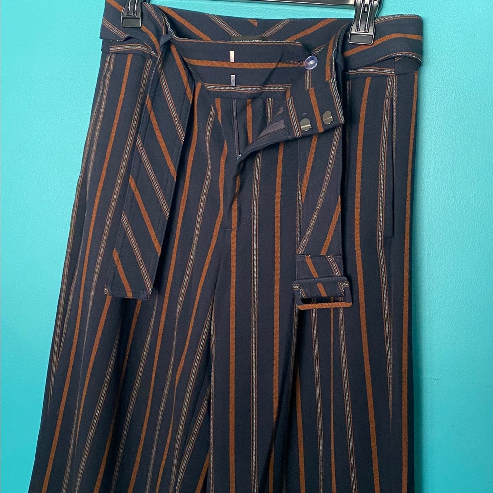 Banana Republic Belted Pinstripe High Waist Wide Leg Slacks